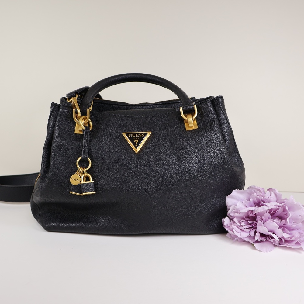 GUESS Cosette Luxury Faux Black Pebble Leather Satchel EUC